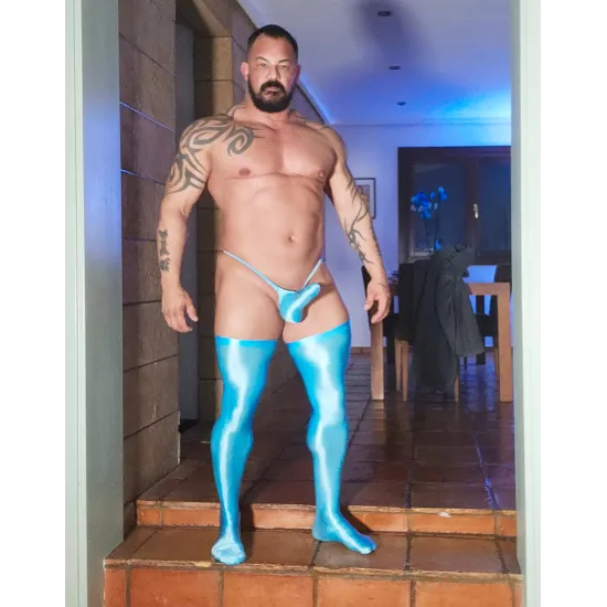 Torpedo thong and spandex long socks set SKY BLUE