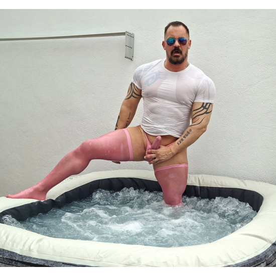 Torpedo thong and spandex socks set PINK