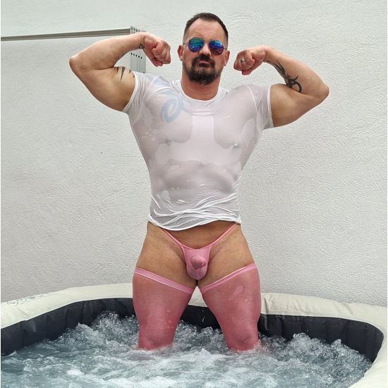 Torpedo thong and spandex socks set PINK