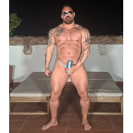 Torpedo shiny bulge cock thong BLUE