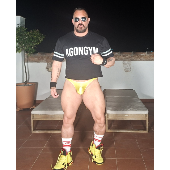 Shiny open back thong YELLOW