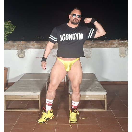 Shiny open back thong YELLOW