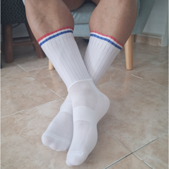 Spandex Cycling Socks White/Blue/Red